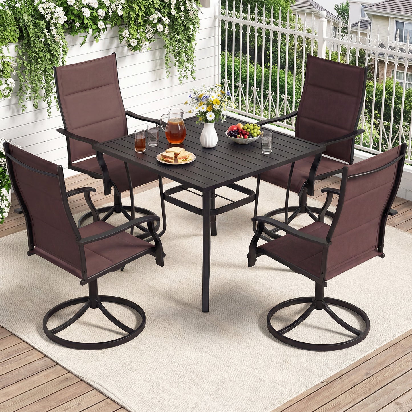Padded Patio Swivel Chairs Set of 2 Ergonomic Outdoor Dining Chairs with Breathable Fabric, Brown Patio Dining Chairs at Gallery Canada