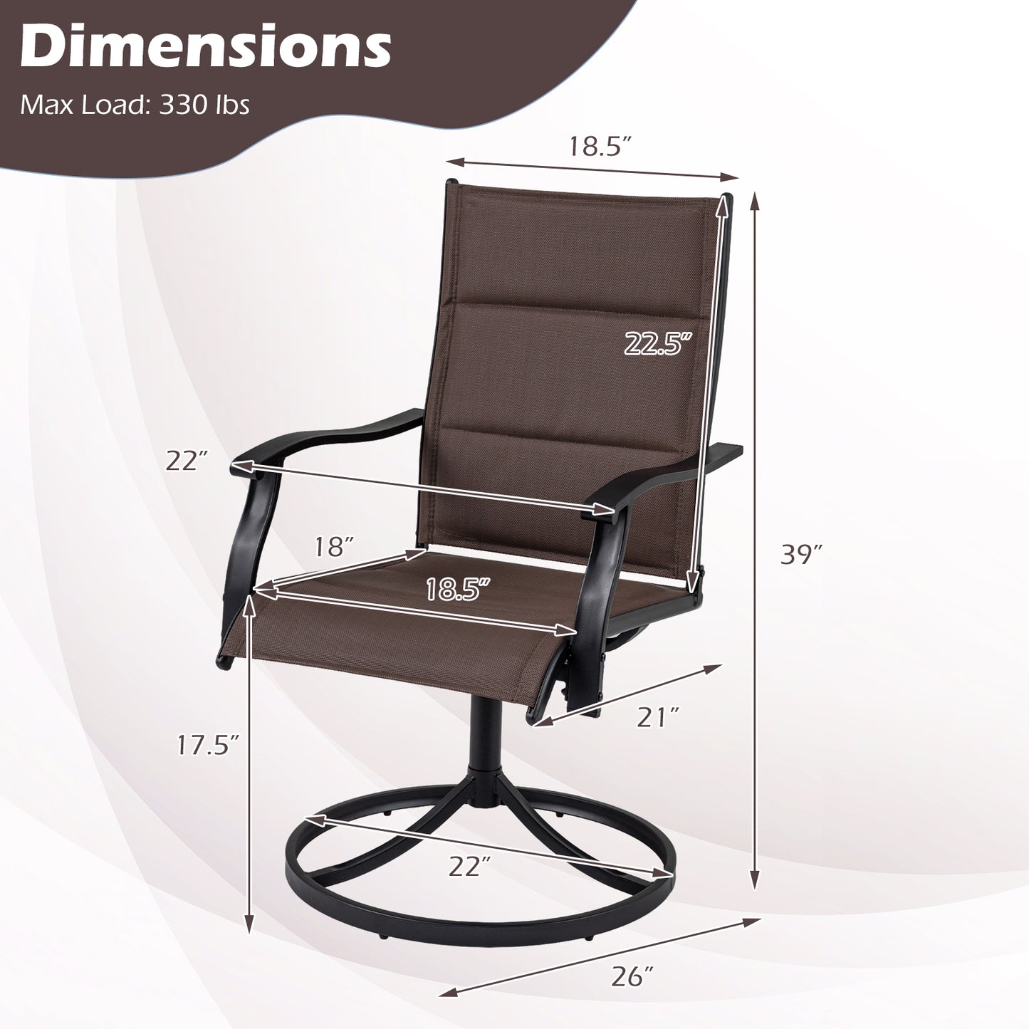 Padded Patio Swivel Chairs Set of 2 Ergonomic Outdoor Dining Chairs with Breathable Fabric, Brown Patio Dining Chairs at Gallery Canada