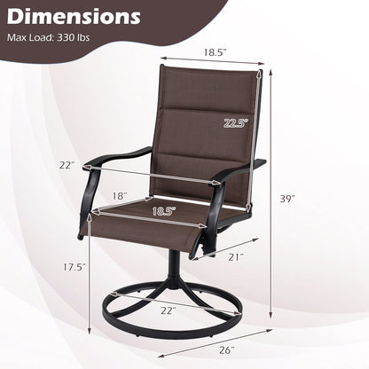 Padded Patio Swivel Chairs Set of 2 Ergonomic Outdoor Dining Chairs with Breathable Fabric, Brown Patio Dining Chairs at Gallery Canada