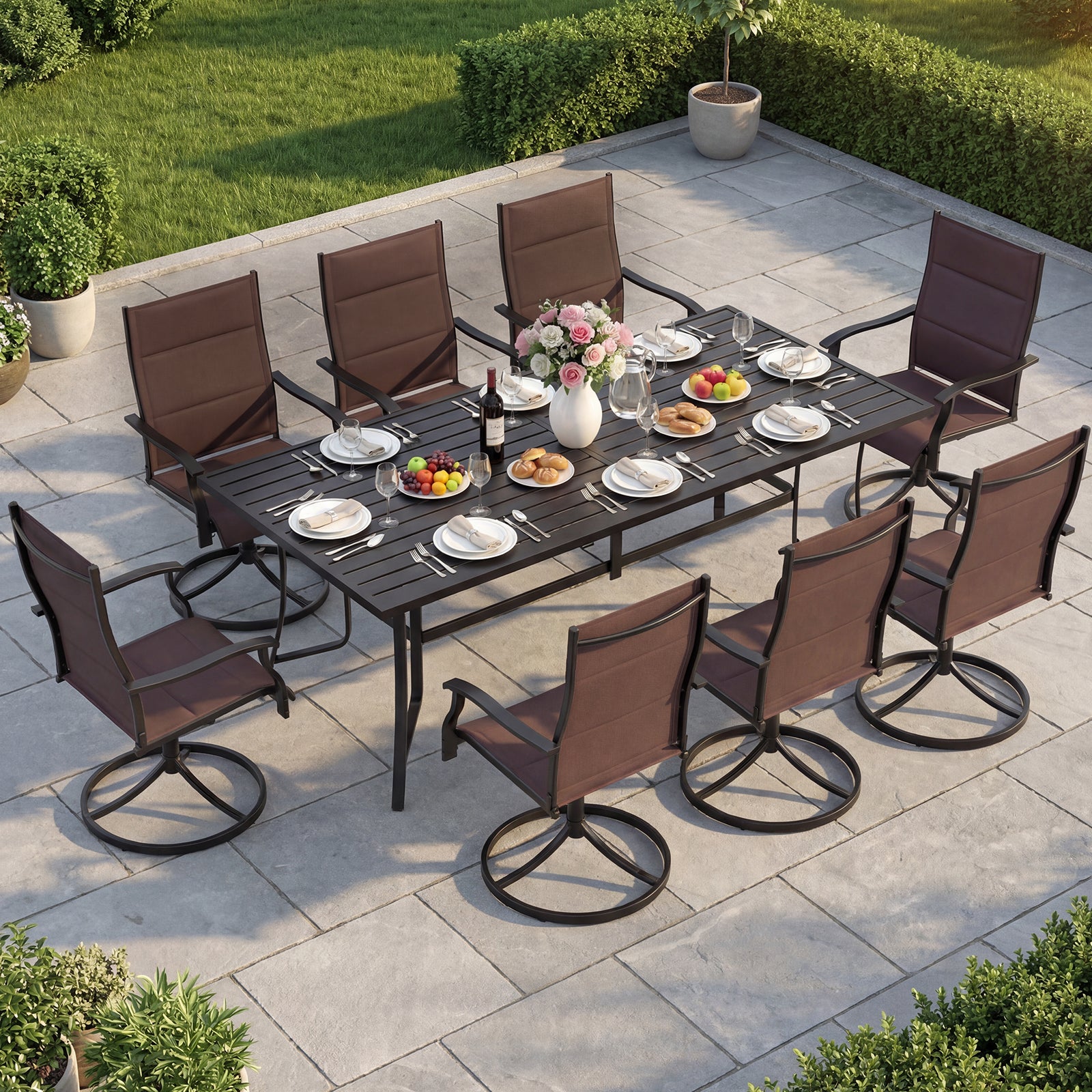 Padded Patio Swivel Chairs Set of 2 Ergonomic Outdoor Dining Chairs with Breathable Fabric, Brown Patio Dining Chairs at Gallery Canada