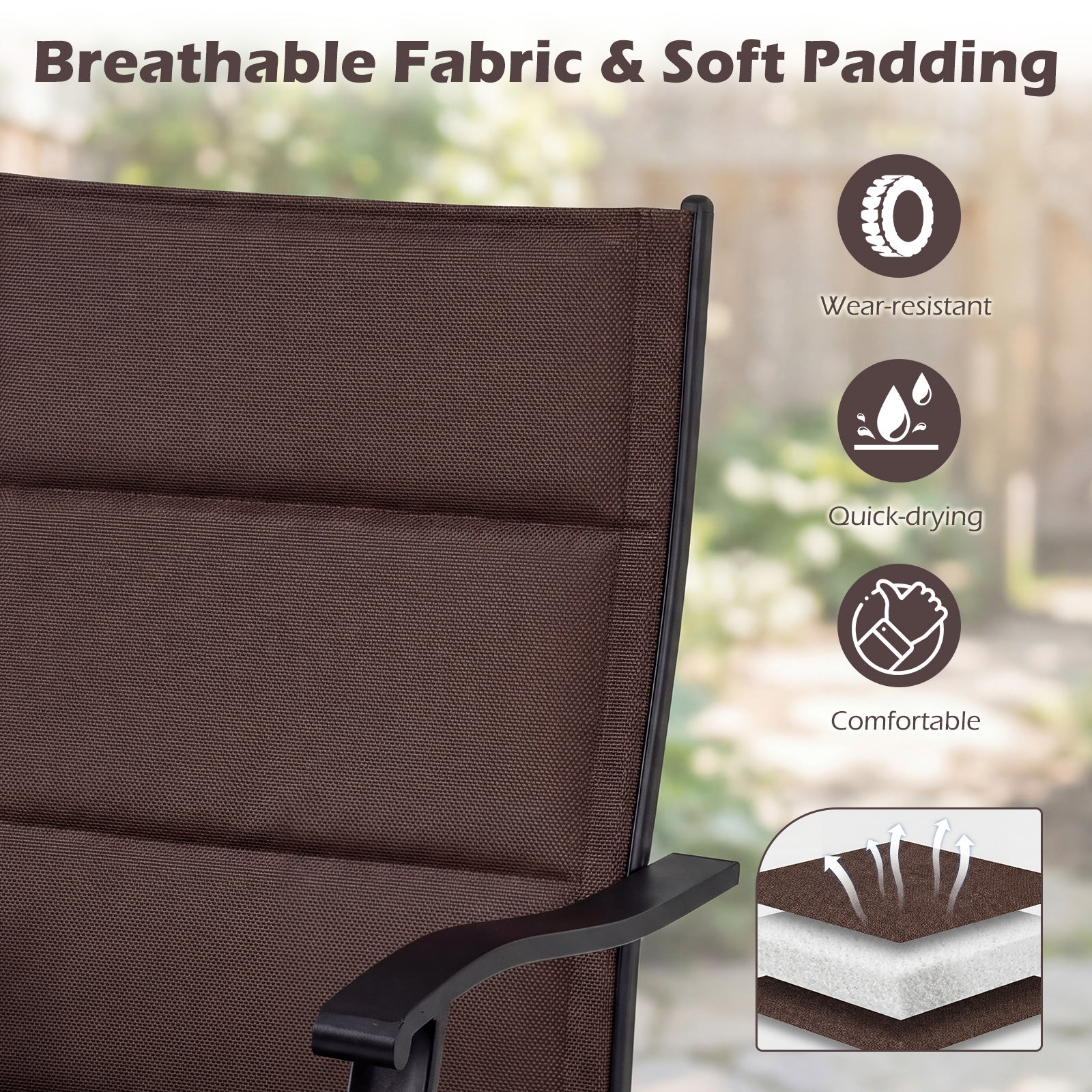 Padded Patio Swivel Chairs Set of 2 Ergonomic Outdoor Dining Chairs with Breathable Fabric, Brown Patio Dining Chairs at Gallery Canada