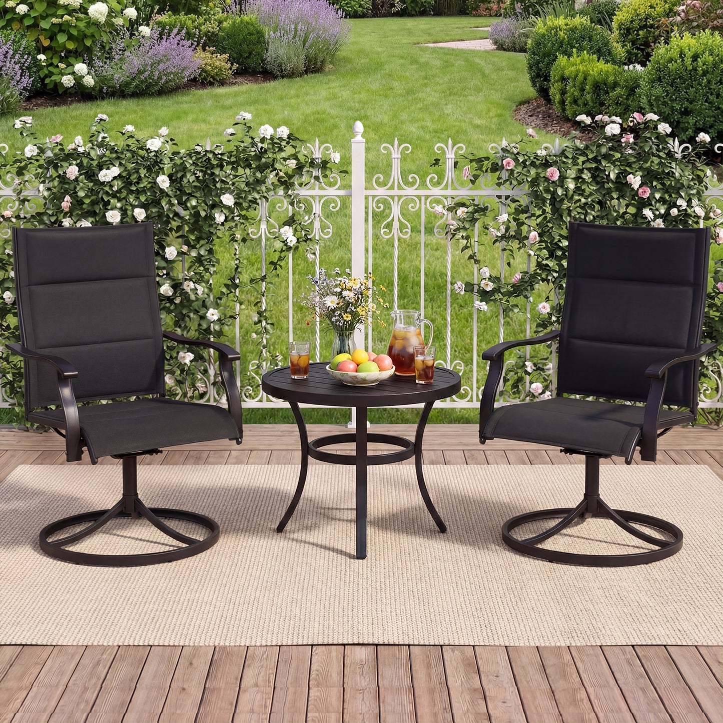 Padded Patio Swivel Chairs Set of 2 Ergonomic Outdoor Dining Chairs with Breathable Fabric, Black Patio Dining Chairs at Gallery Canada