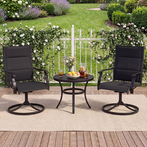 Padded Patio Swivel Chairs Set of 2 Ergonomic Outdoor Dining Chairs with Breathable Fabric, Black