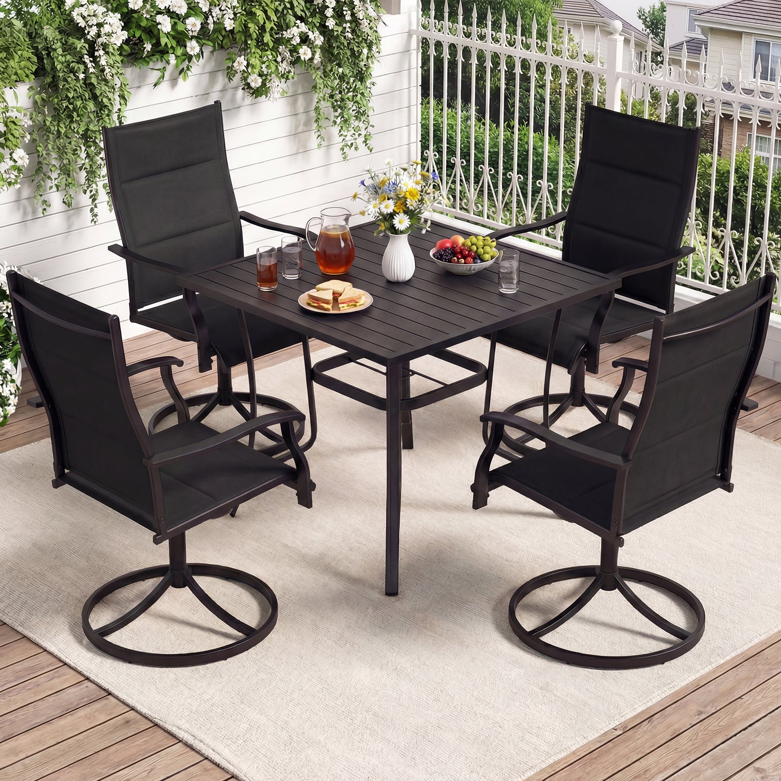 Padded Patio Swivel Chairs Set of 2 Ergonomic Outdoor Dining Chairs with Breathable Fabric, Black Patio Dining Chairs at Gallery Canada
