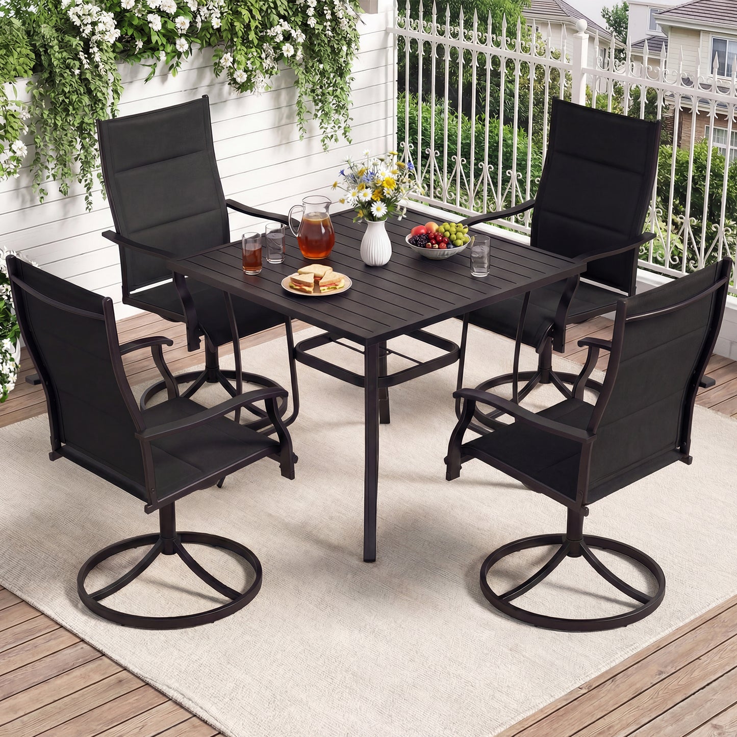 Padded Patio Swivel Chairs Set of 2 Ergonomic Outdoor Dining Chairs with Breathable Fabric, Black Patio Dining Chairs at Gallery Canada