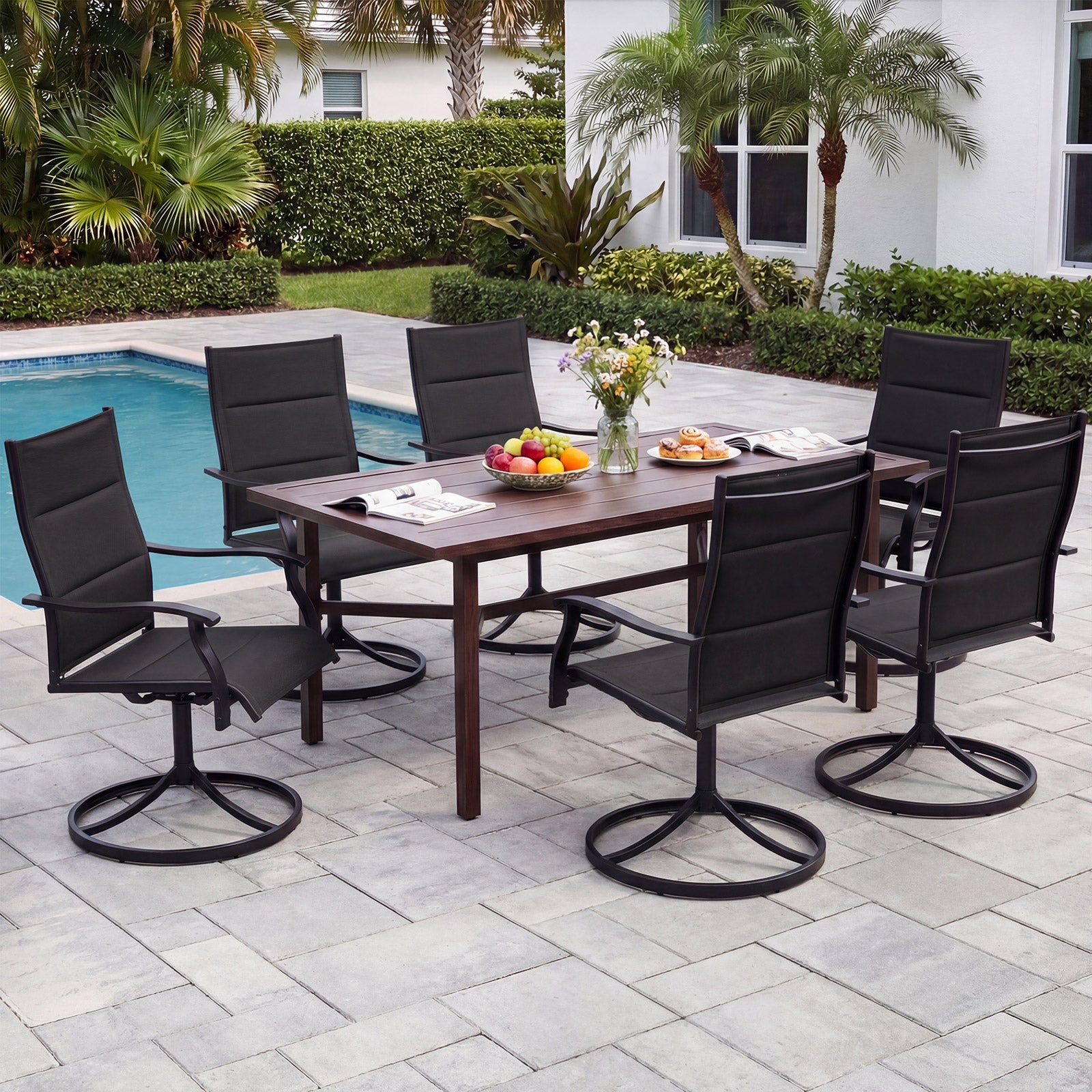 Padded Patio Swivel Chairs Set of 2 Ergonomic Outdoor Dining Chairs with Breathable Fabric, Black Patio Dining Chairs at Gallery Canada