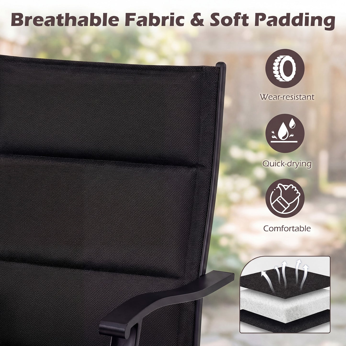 Padded Patio Swivel Chairs Set of 2 Ergonomic Outdoor Dining Chairs with Breathable Fabric, Black Patio Dining Chairs at Gallery Canada