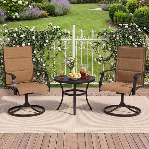 Padded Patio Swivel Chairs Set Of 2, Light Brown