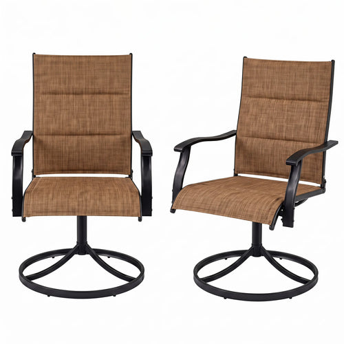 Padded Patio Swivel Chairs Set Of 2, Light Brown