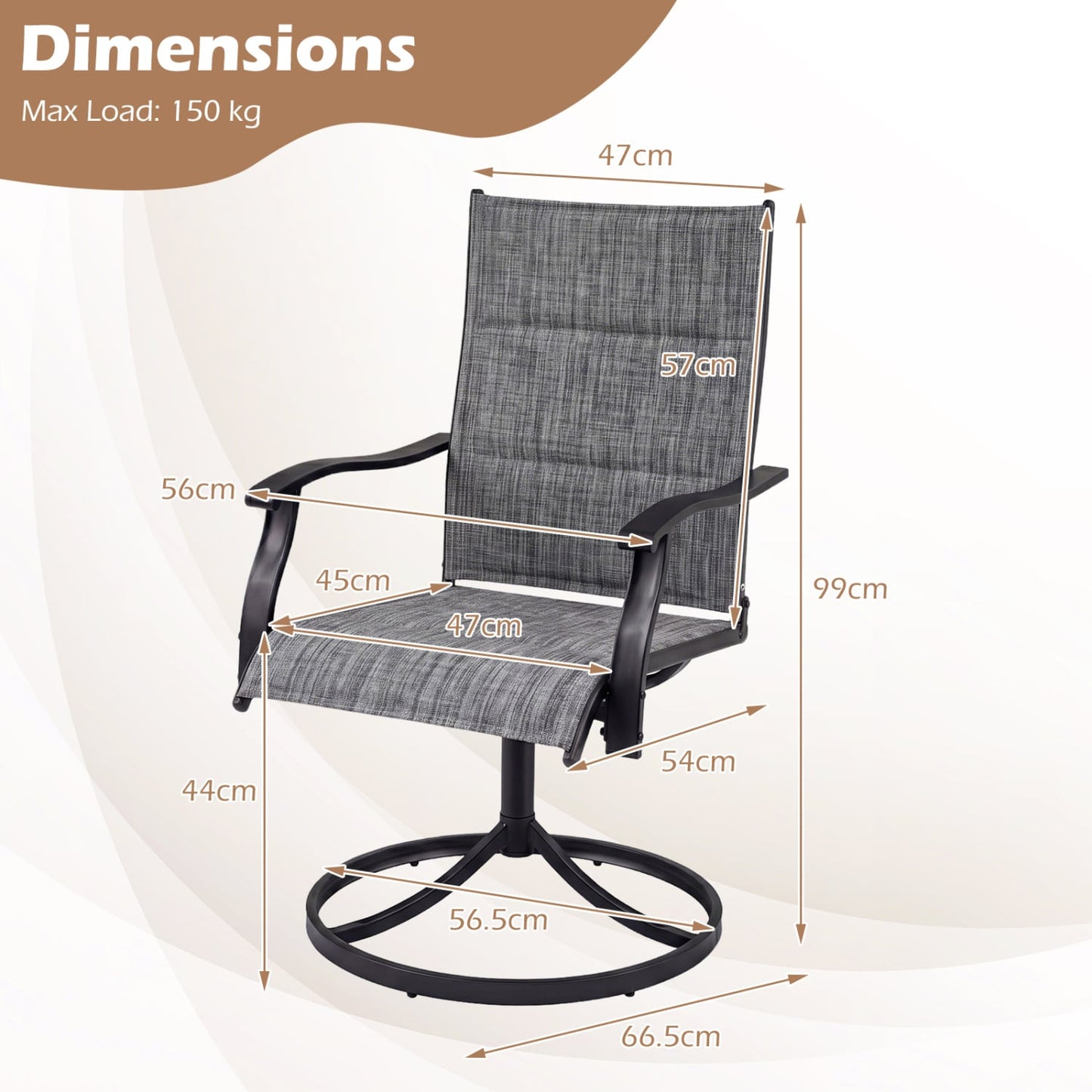 Padded Patio Swivel Chairs Set of 2, Gray