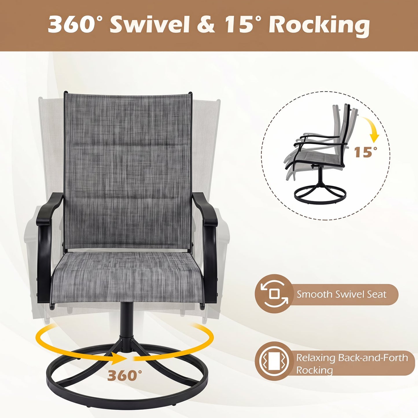 Padded Patio Swivel Chairs Set of 2, Gray
