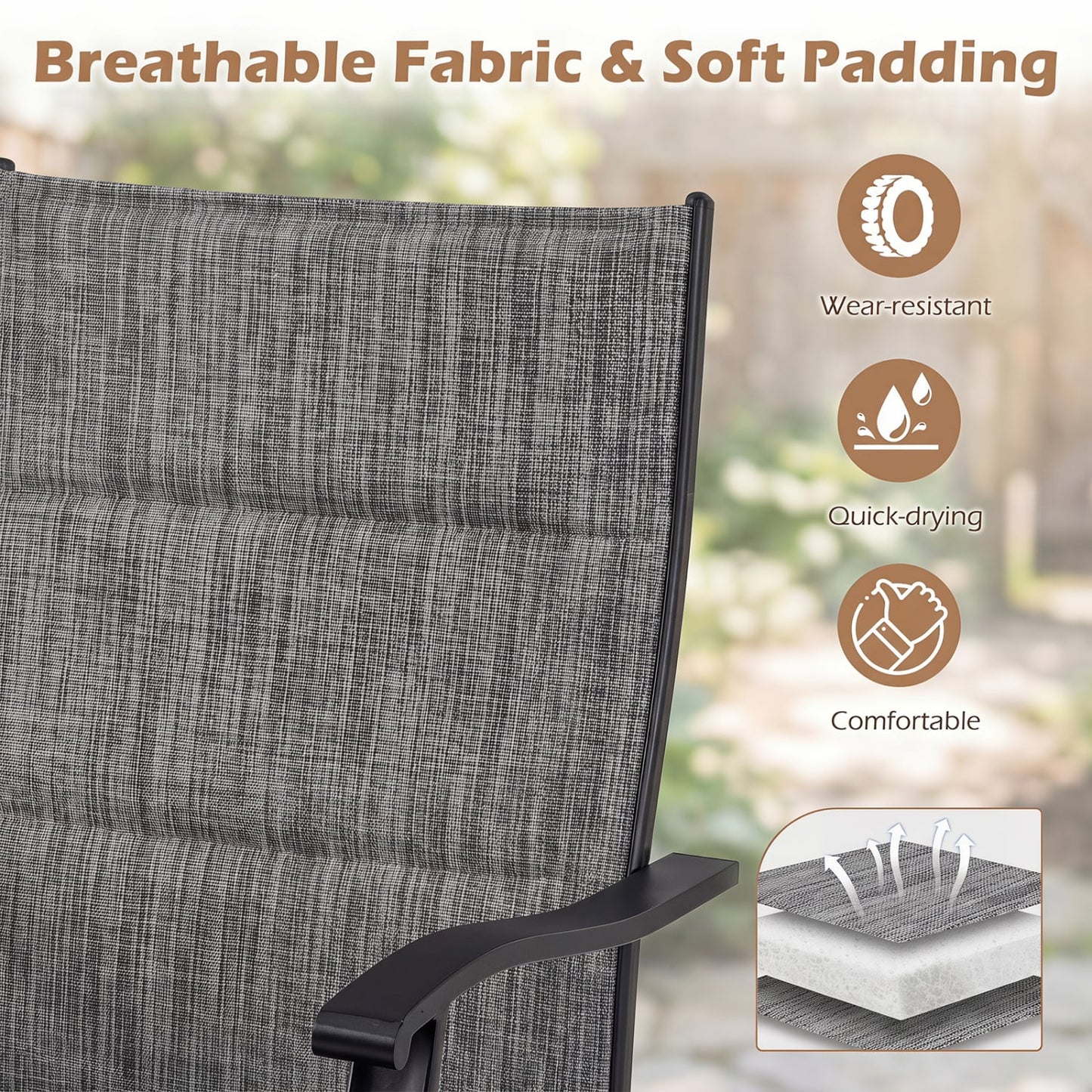 Padded Patio Swivel Chairs Set of 2, Gray