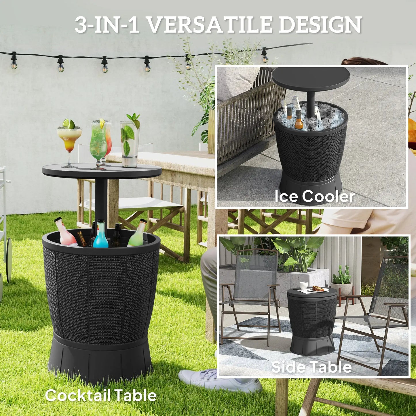 11 Gallon Patio Cooler Side Table, Adjustable Top, Drainage Plug, Black Patio Side Tables at Gallery Canada