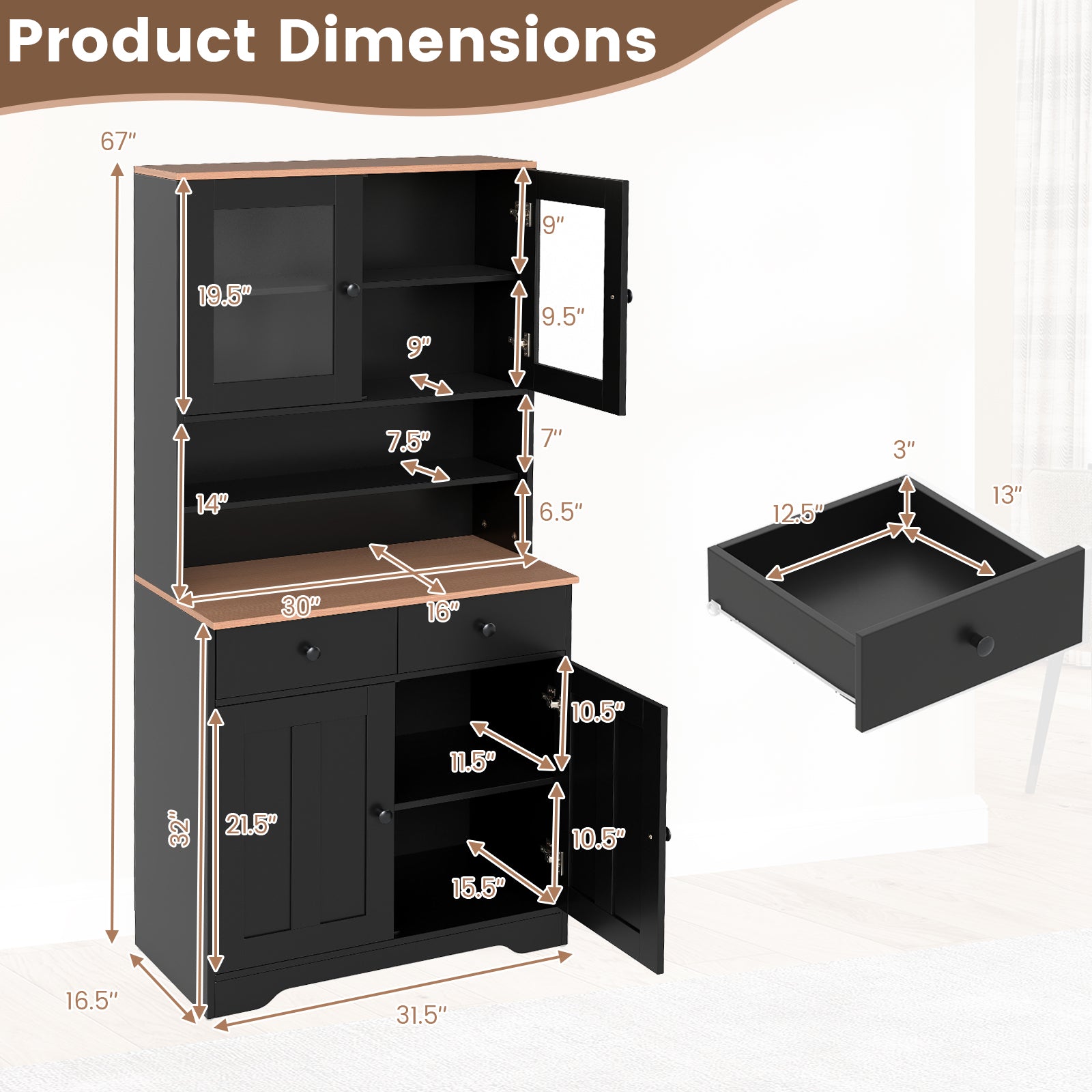 Pantry Cabinet, 2 Removable Shelves, Black Sideboards Cabinets & Buffets at Gallery Canada