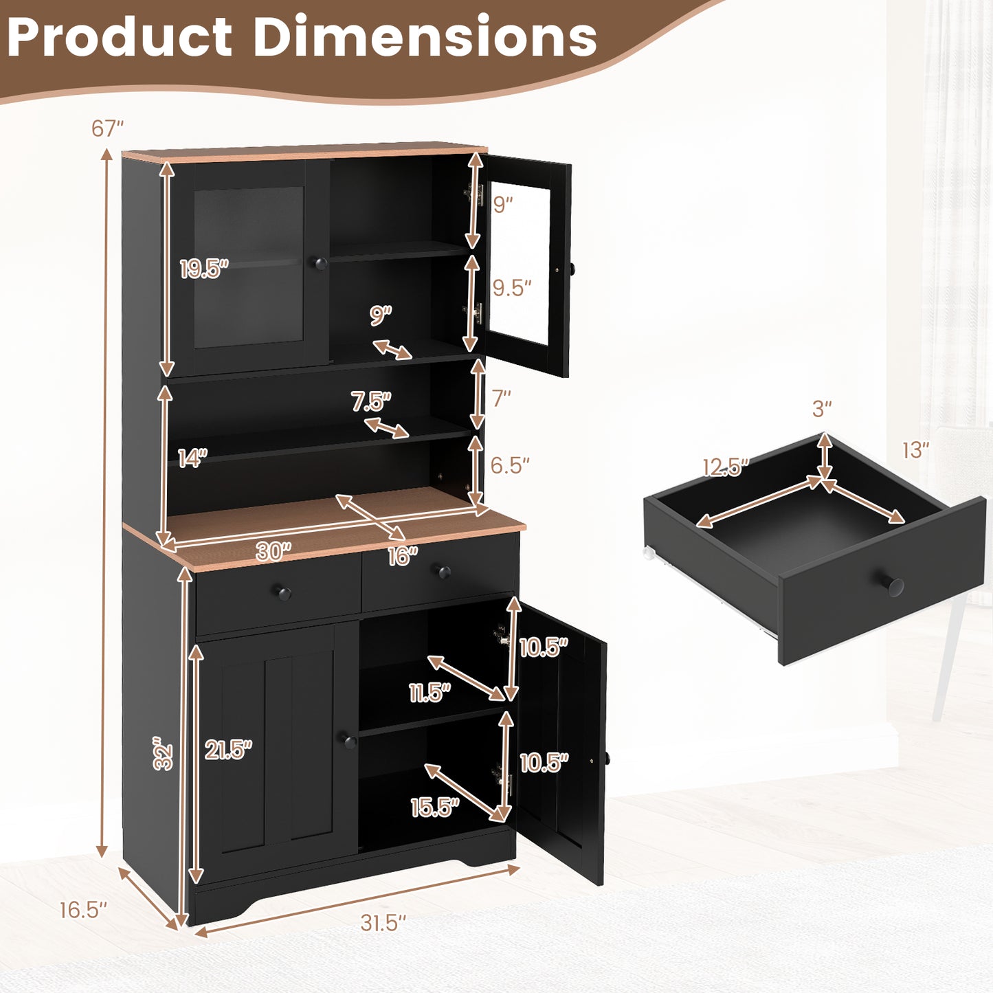 Pantry Cabinet, 2 Removable Shelves, Black Sideboards Cabinets & Buffets at Gallery Canada