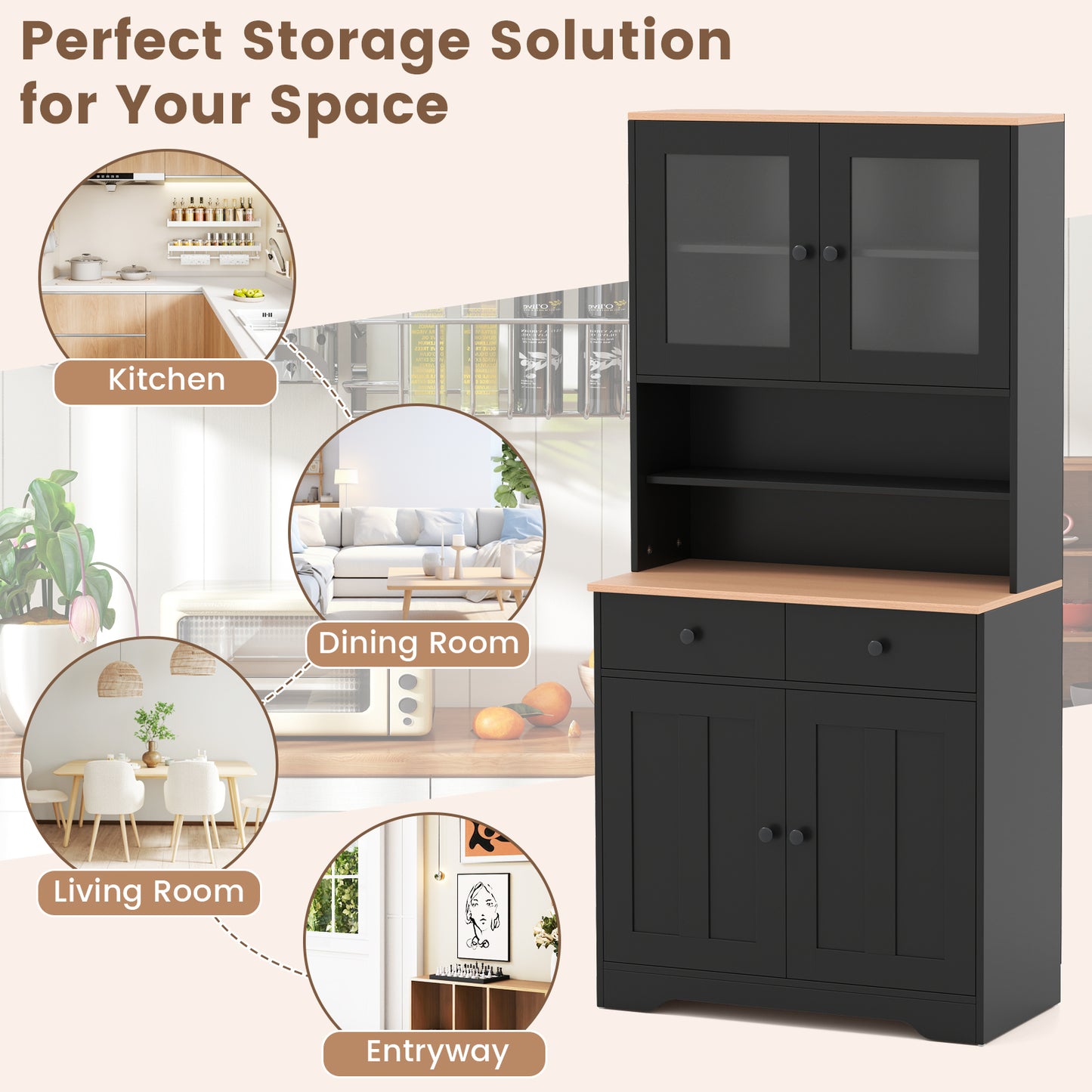 Pantry Cabinet, 2 Removable Shelves, Black Sideboards Cabinets & Buffets at Gallery Canada