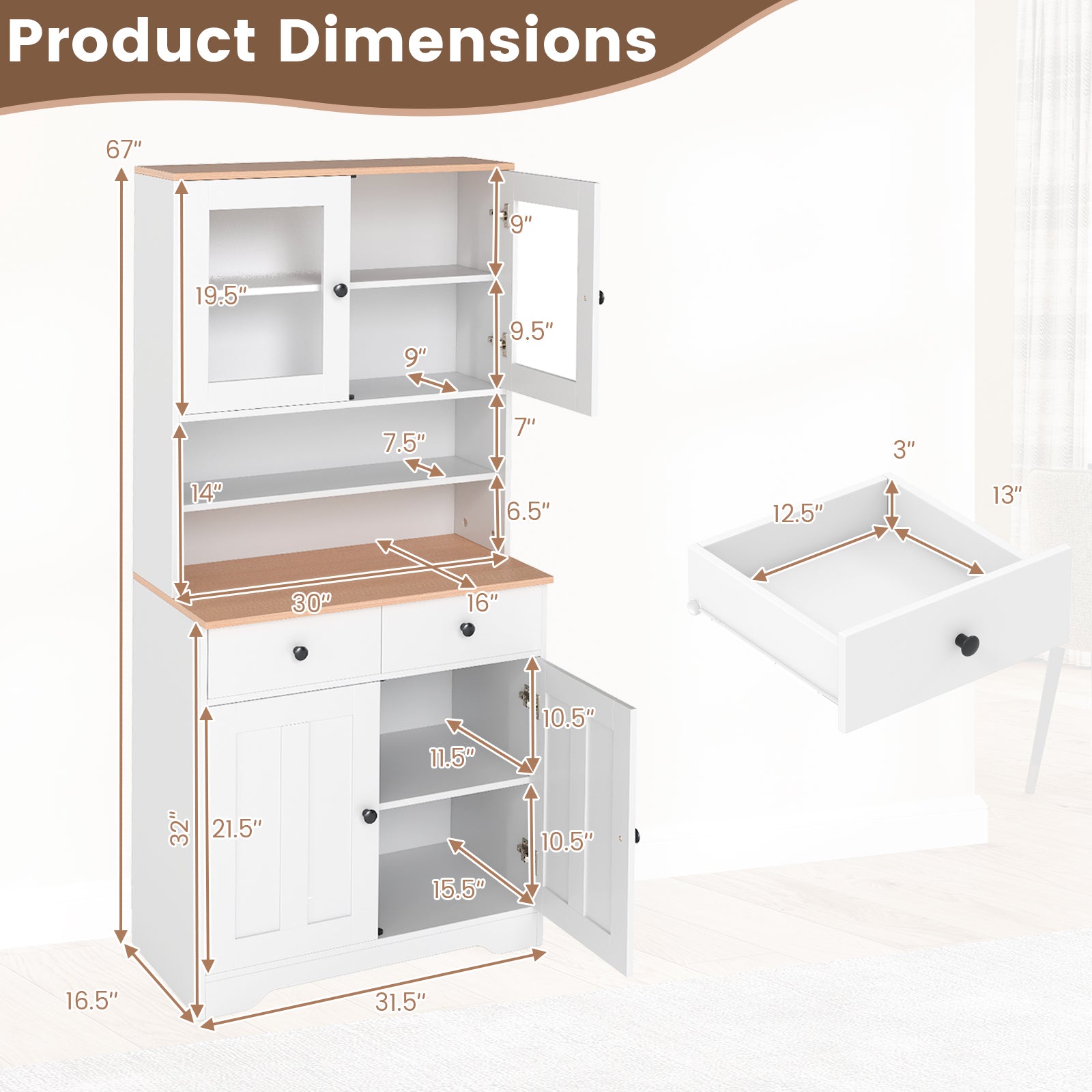 Pantry Cabinet With 2 Removable Shelves, White Sideboards Cabinets & Buffets at Gallery Canada