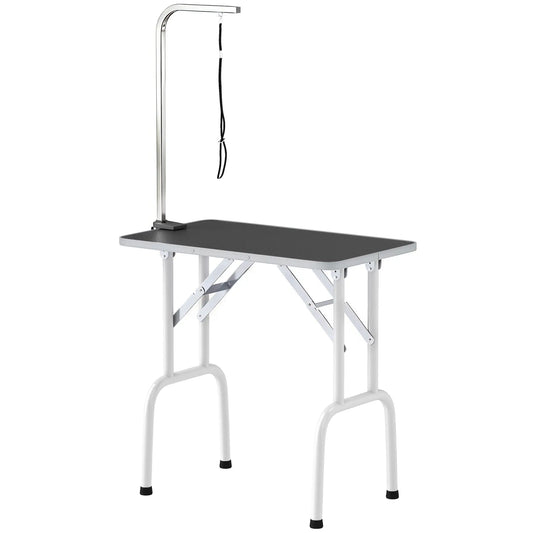 Foldable Pet Grooming Table, Adjustable Arm, Non-Slip Surface, Black Dog Grooming Tables Black, White at Gallery Canada