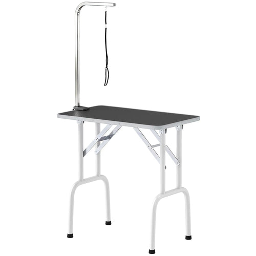 Foldable Pet Grooming Table, Adjustable Arm, Non-Slip Surface, Black