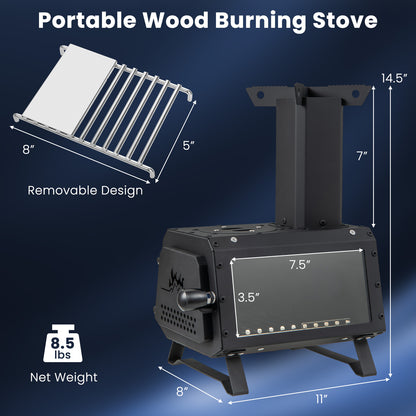 Patented Portable Wood Camping Burning Stove Heater with 2 Cooking Positions, Black Fire Pits at Gallery Canada