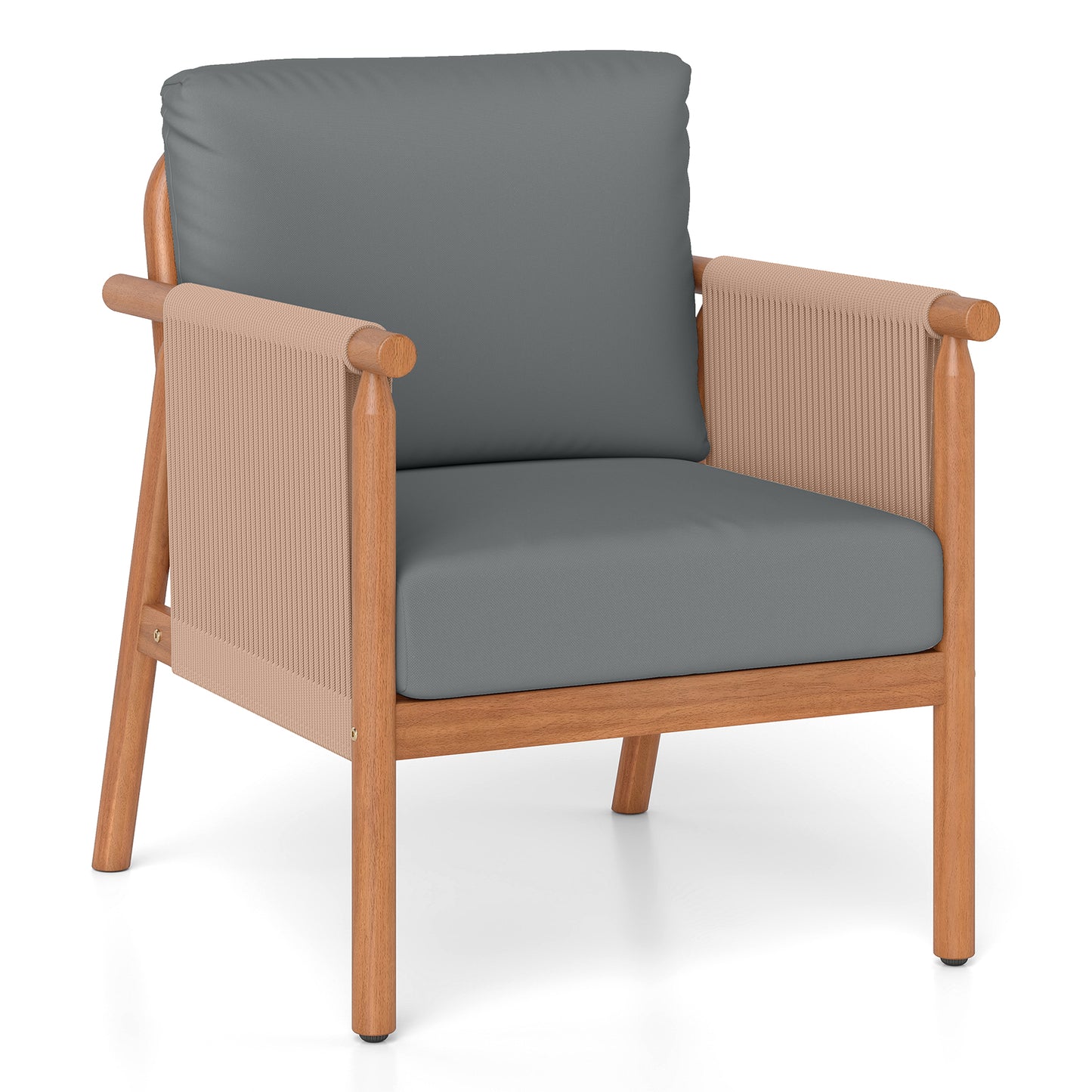 Acacia Wood Patio Chair, Woven Rope Armrests, With Cushions, Gray Patio Dining Chairs Gray at Gallery Canada