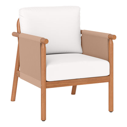 Acacia Wood Patio Chair, Woven Rope Armrests, Seat Back Cushions, White Patio Dining Chairs White at Gallery Canada