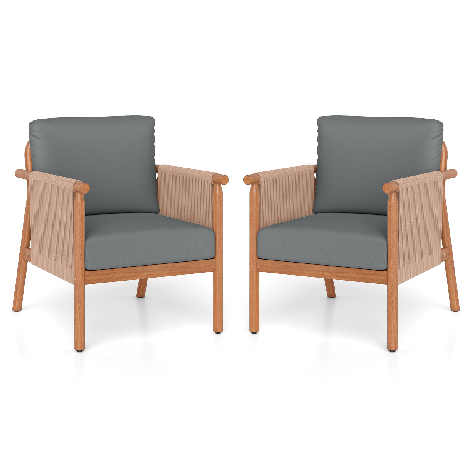 Acacia Wood Patio Chair Set, 2 Chairs, Woven Rope Armrests, Gray Patio Dining Chairs Gray at Gallery Canada