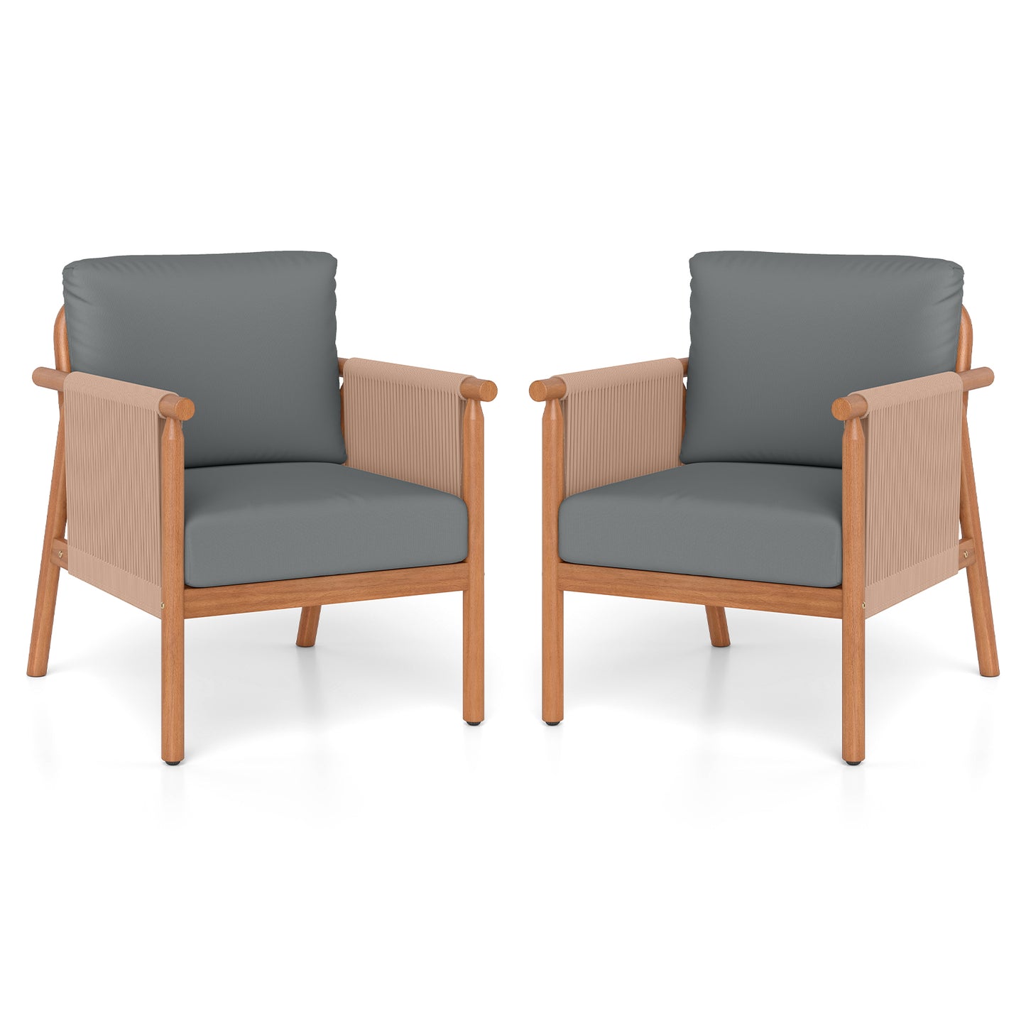 Acacia Wood Patio Chair Set, 2 Chairs, Woven Rope Armrests, Gray Patio Dining Chairs Gray at Gallery Canada