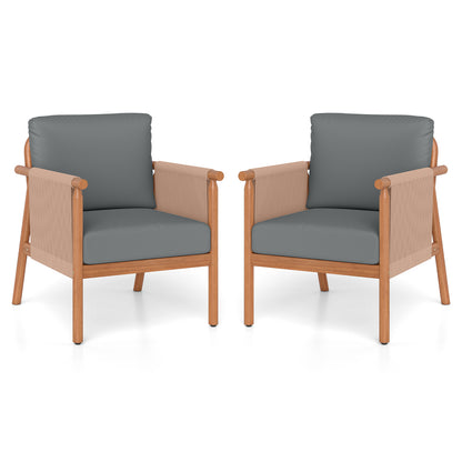 Acacia Wood Patio Chair Set, 2 Chairs, Woven Rope Armrests, Gray Patio Dining Chairs Gray at Gallery Canada