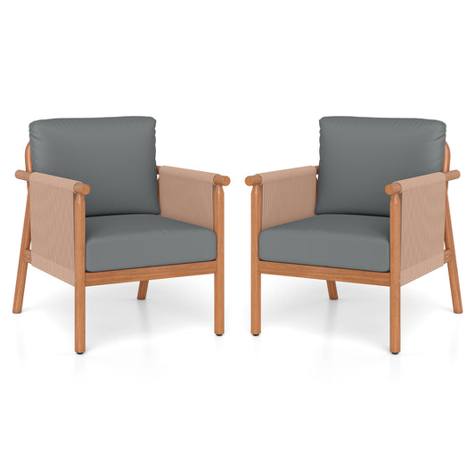 Acacia Wood Patio Chair Set, 2 Chairs, Woven Rope Armrests, Gray Patio Dining Chairs Gray at Gallery Canada