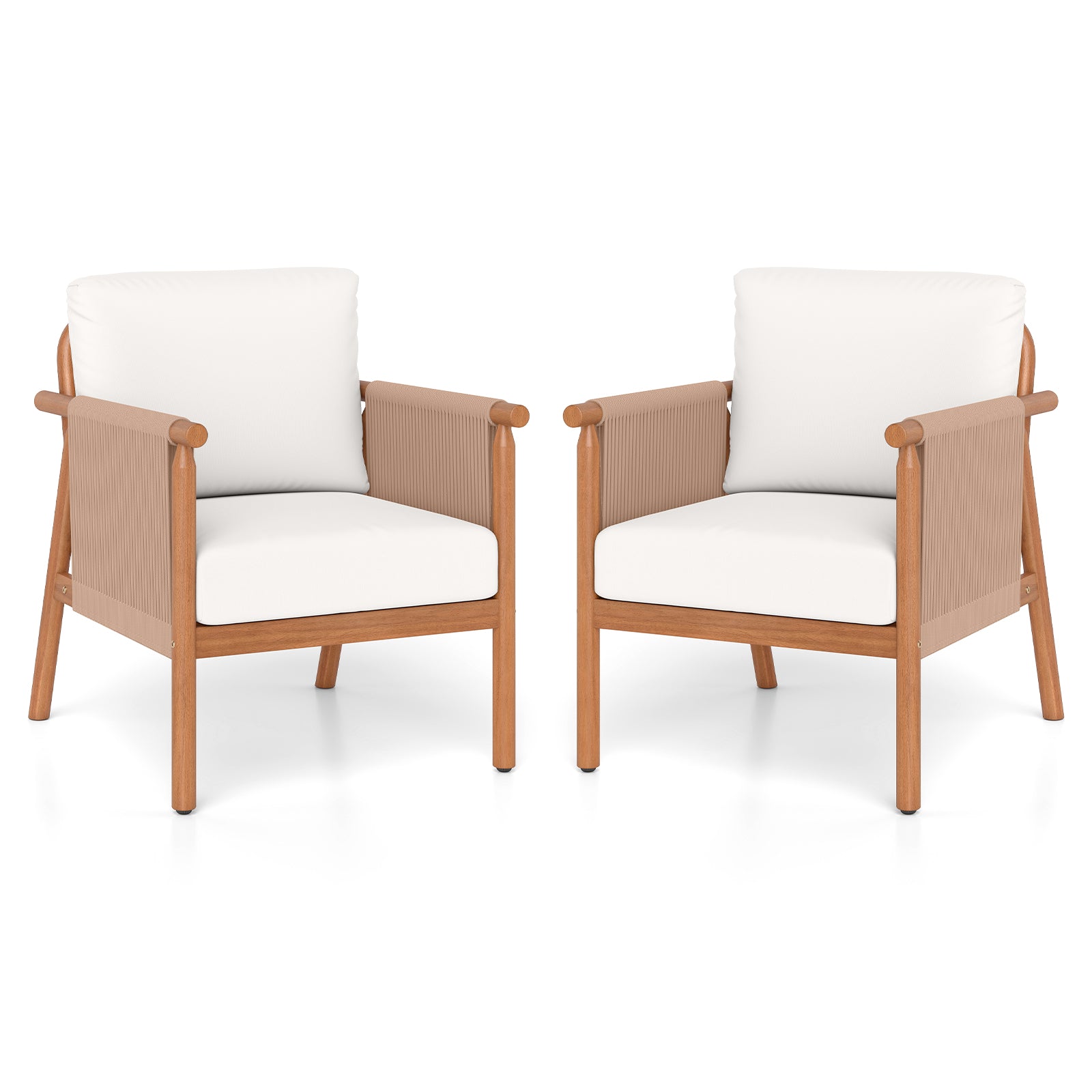 Acacia Wood Chair Set, 2 Pieces, With Rope Armrests And Cushions, White Patio Dining Chairs White at Gallery Canada