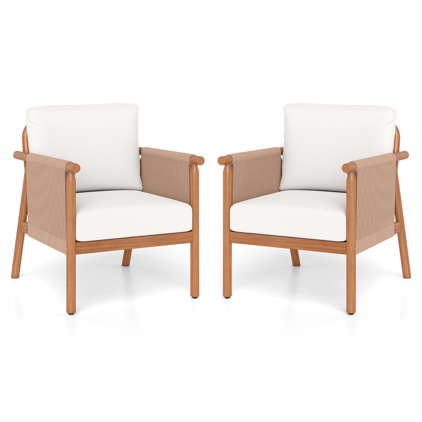 Acacia Wood Chair Set, 2 Pieces, With Rope Armrests And Cushions, White Patio Dining Chairs White at Gallery Canada