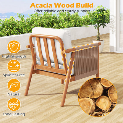 Acacia Wood Chair Set, 2 Pieces, With Rope Armrests And Cushions, White Patio Dining Chairs at Gallery Canada