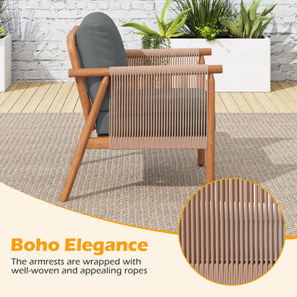 Acacia Wood Chair Set Of 4, With Woven Rope Armrests And Cushions, Gray Patio Dining Chairs at Gallery Canada