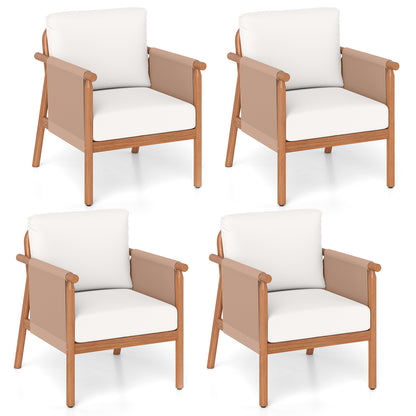 Acacia Wood Chair Set, 4 Piece, With Rope Armrests And Cushions, White Patio Dining Chairs White at Gallery Canada