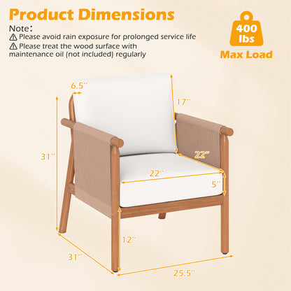 Acacia Wood Chair Set, 4 Piece, With Rope Armrests And Cushions, White Patio Dining Chairs at Gallery Canada