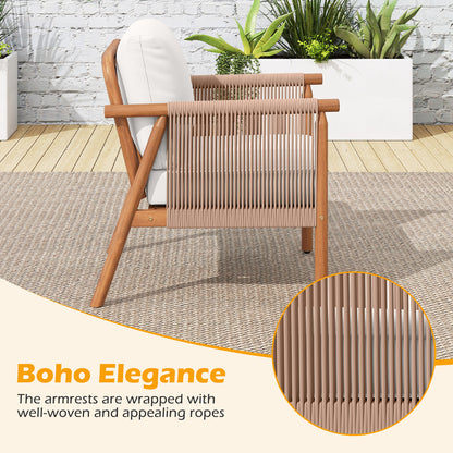 Acacia Wood Chair Set, 4 Piece, With Rope Armrests And Cushions, White Patio Dining Chairs at Gallery Canada