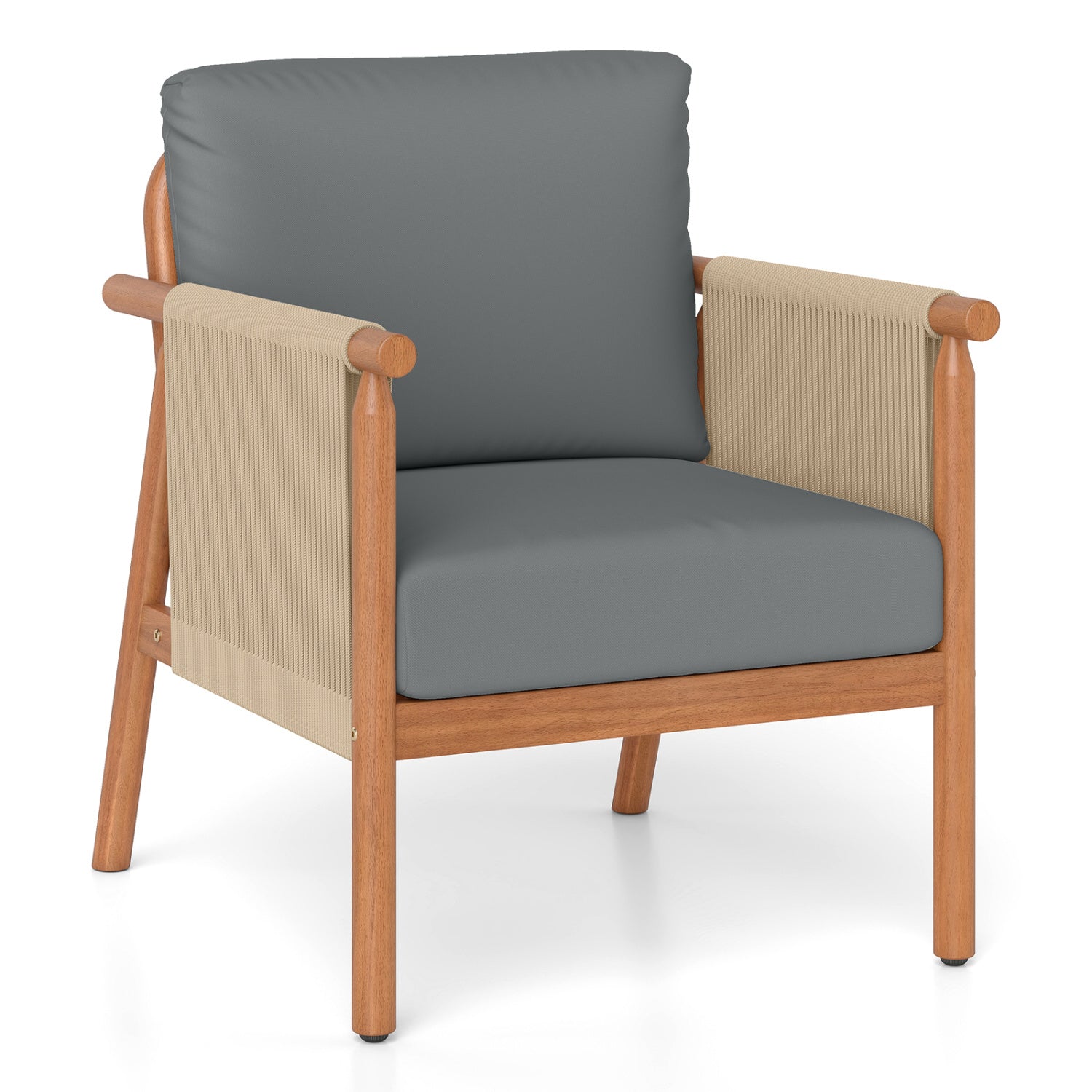 Acacia Wood Patio Chair, Woven Rope Armrests, With Cushions, Gray Patio Dining Chairs Gray at Gallery Canada