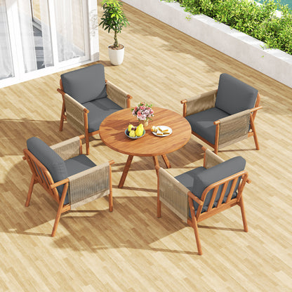Acacia Wood Patio Chair, Woven Rope Armrests, With Cushions, Gray Patio Dining Chairs at Gallery Canada