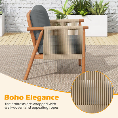 Acacia Wood Patio Chair, Woven Rope Armrests, With Cushions, Gray Patio Dining Chairs at Gallery Canada
