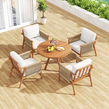 Acacia Wood Patio Chair, Woven Rope Armrests, Seat Back Cushions, White Patio Dining Chairs at Gallery Canada