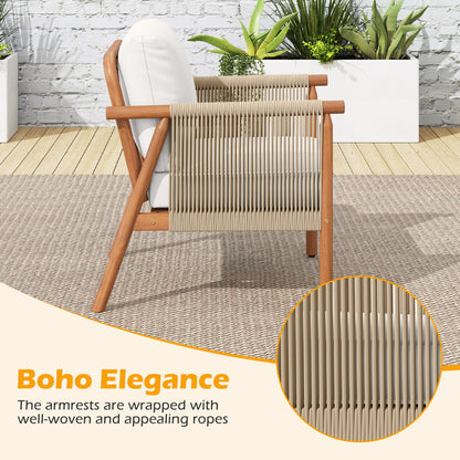 Acacia Wood Patio Chair, Woven Rope Armrests, Seat Back Cushions, White Patio Dining Chairs at Gallery Canada