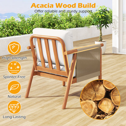 Acacia Wood Patio Chair, Woven Rope Armrests, Seat Back Cushions, White Patio Dining Chairs at Gallery Canada