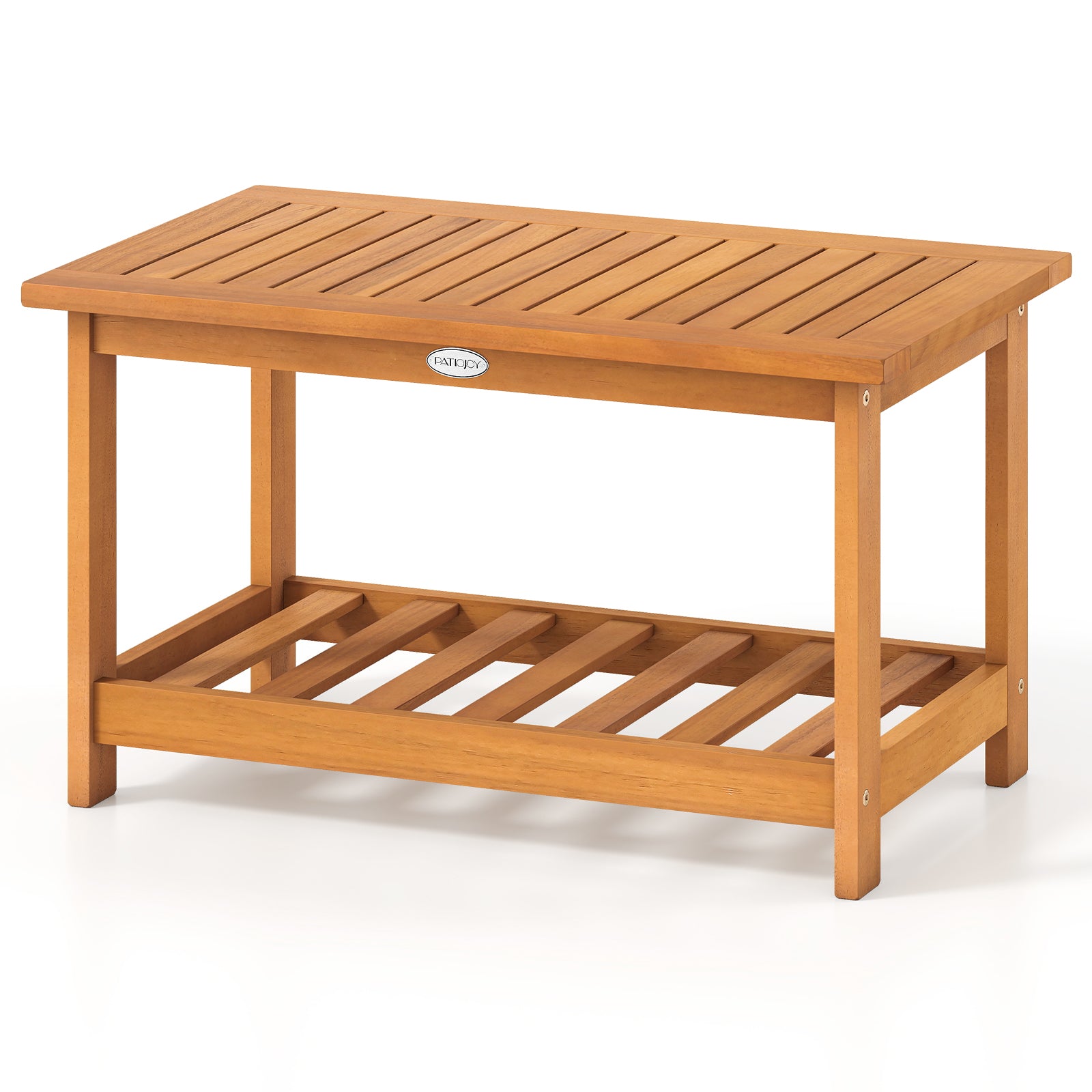 Acacia Wood Coffee Table, 2-Tier Rectangular Center Table, Natural Patio Coffee Tables Natural at Gallery Canada