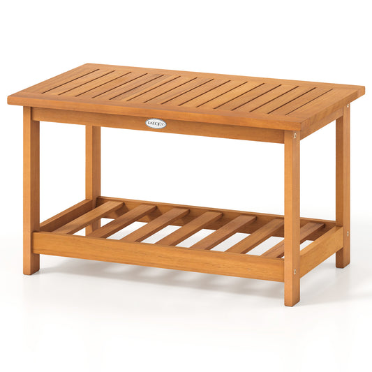 Acacia Wood Coffee Table, 2-Tier Rectangular Center Table, Natural Patio Coffee Tables Natural at Gallery Canada