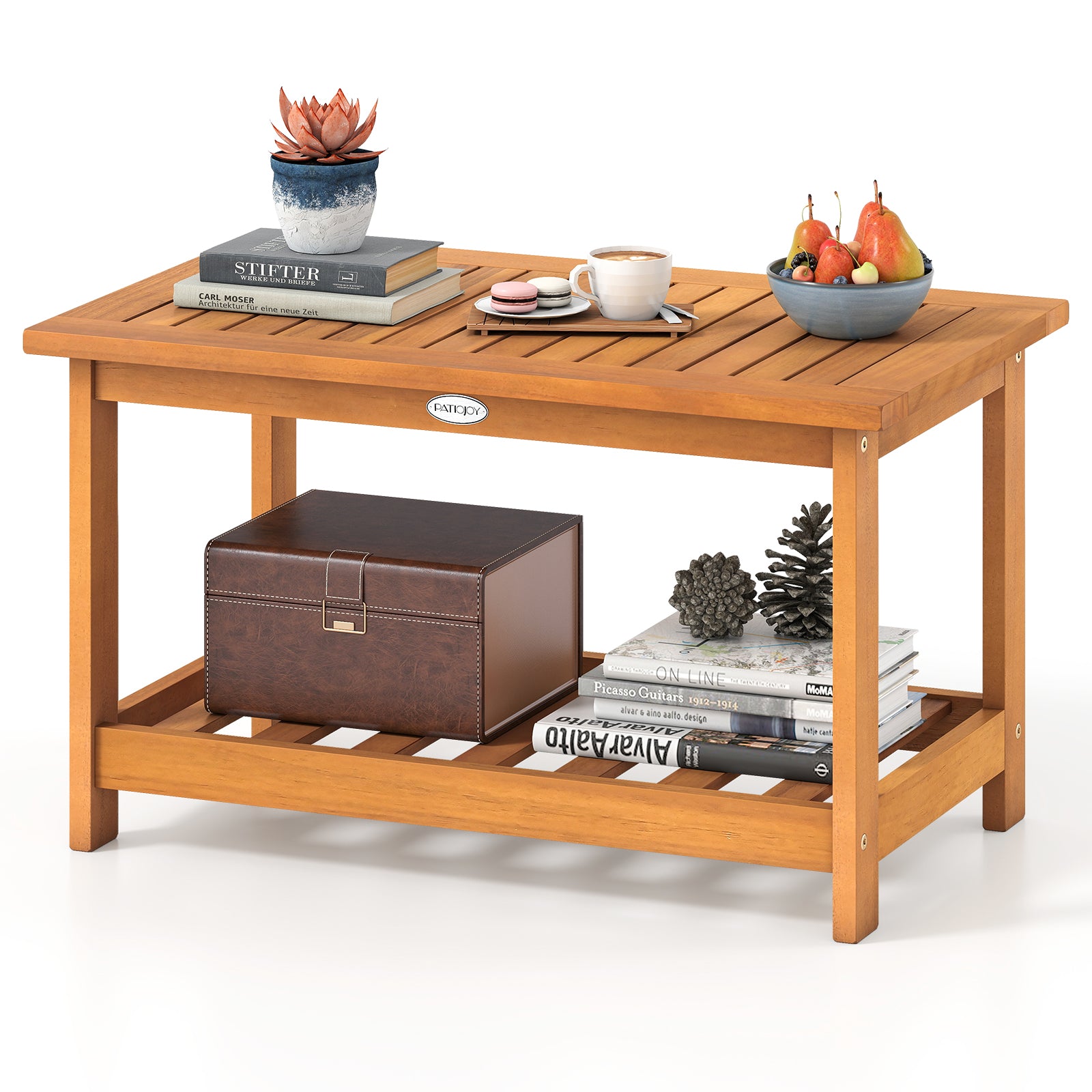 Patio Acacia Wood Coffee Table 2-Tier Rectangular Center Table, Natural Patio Coffee Tables at Gallery Canada