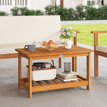 Patio Acacia Wood Coffee Table 2-Tier Rectangular Center Table, Natural Patio Coffee Tables at Gallery Canada
