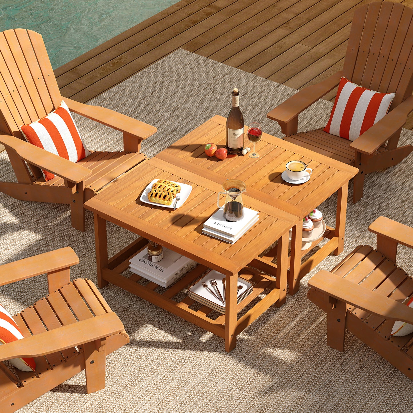 Patio Acacia Wood Coffee Table 2-Tier Rectangular Center Table, Natural Patio Coffee Tables at Gallery Canada