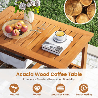 Patio Acacia Wood Coffee Table 2-Tier Rectangular Center Table, Natural Patio Coffee Tables at Gallery Canada