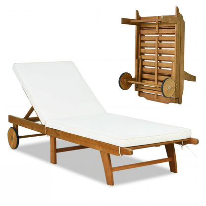 Acacia Wood Lounge Chair Chaise Recliner, Natural, White Outdoor Chaise Lounges at Gallery Canada